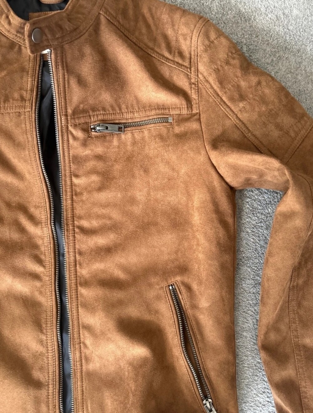 Next Brown Men Suede Racer Jacket - Picture 2 of 2